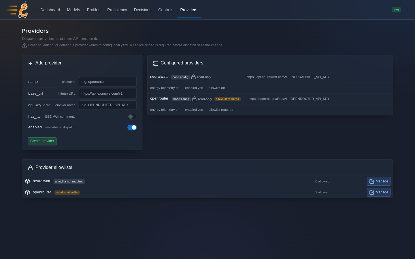 Admin providers page