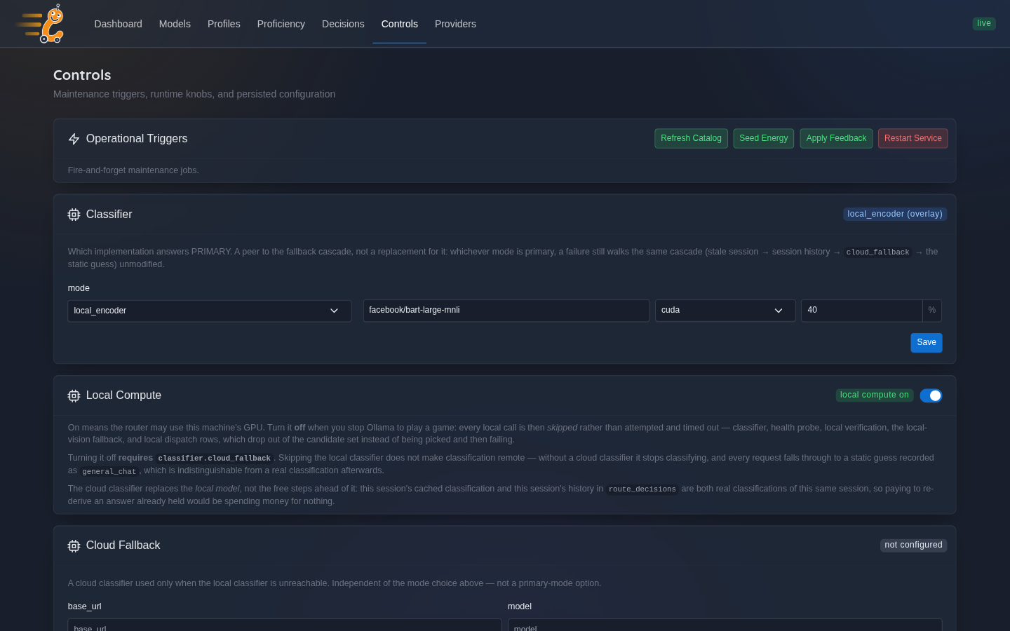 Admin controls page
